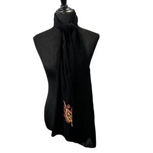 Sheer Black Scarf Wrap Embroidered Rhinestone Accent Coral Yellow